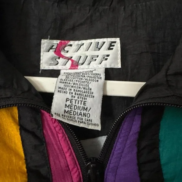 Vintage Active Stuff Black Multicolor Winbreaker - Picture 3 of 5